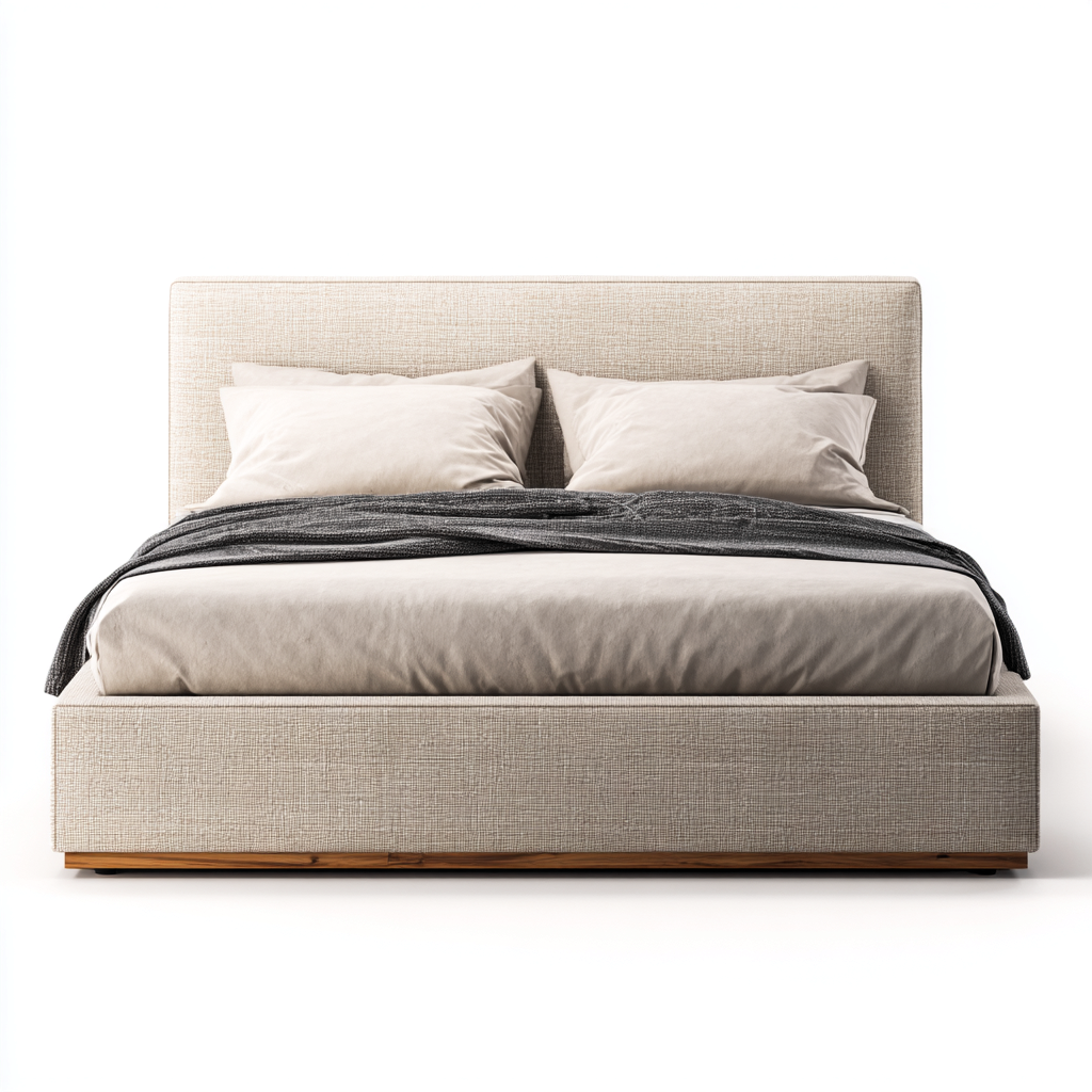 Cama matrimonial tapizada 200x180x122 cm beige - madera para dormitorio diseño moderno-Miviahanest