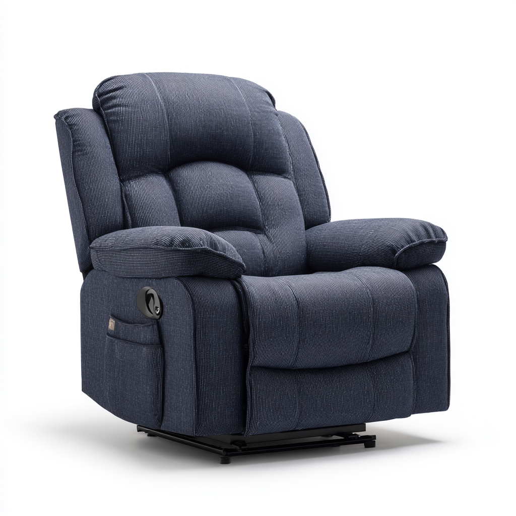 Sillón reclinable tapizado tela 97x91x104 cm - azul - diseño ergonómico con bolsillo lateral - apto para salón-Miviahanest