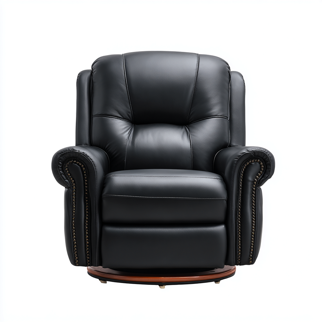 Sillón reclinable de cuero auténtico 98x92x105 cm negro diseño clásico para sala de estar-Miviahanest