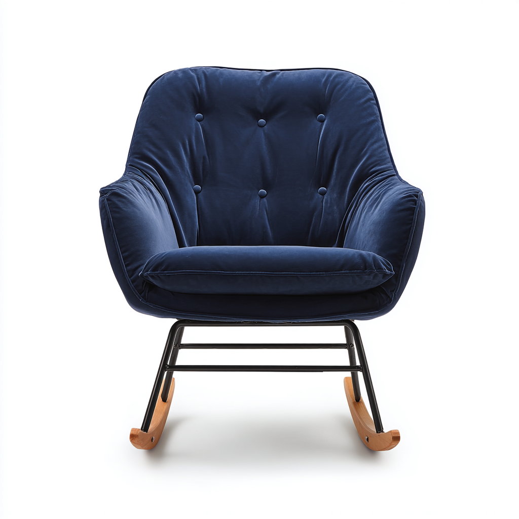 Mecedora tapizada terciopelo 102x78x96 cm - azul marino - diseño moderno - apta para salón-Miviahanest