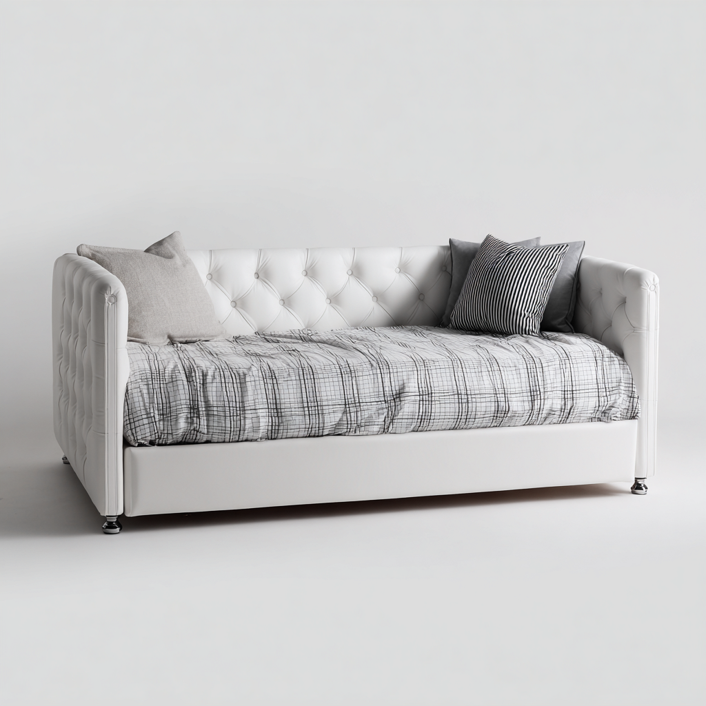 Sofá cama piel sintética 215x105x85 cm blanco - adecuado para dormitorio - diseño clásico-Miviahanest