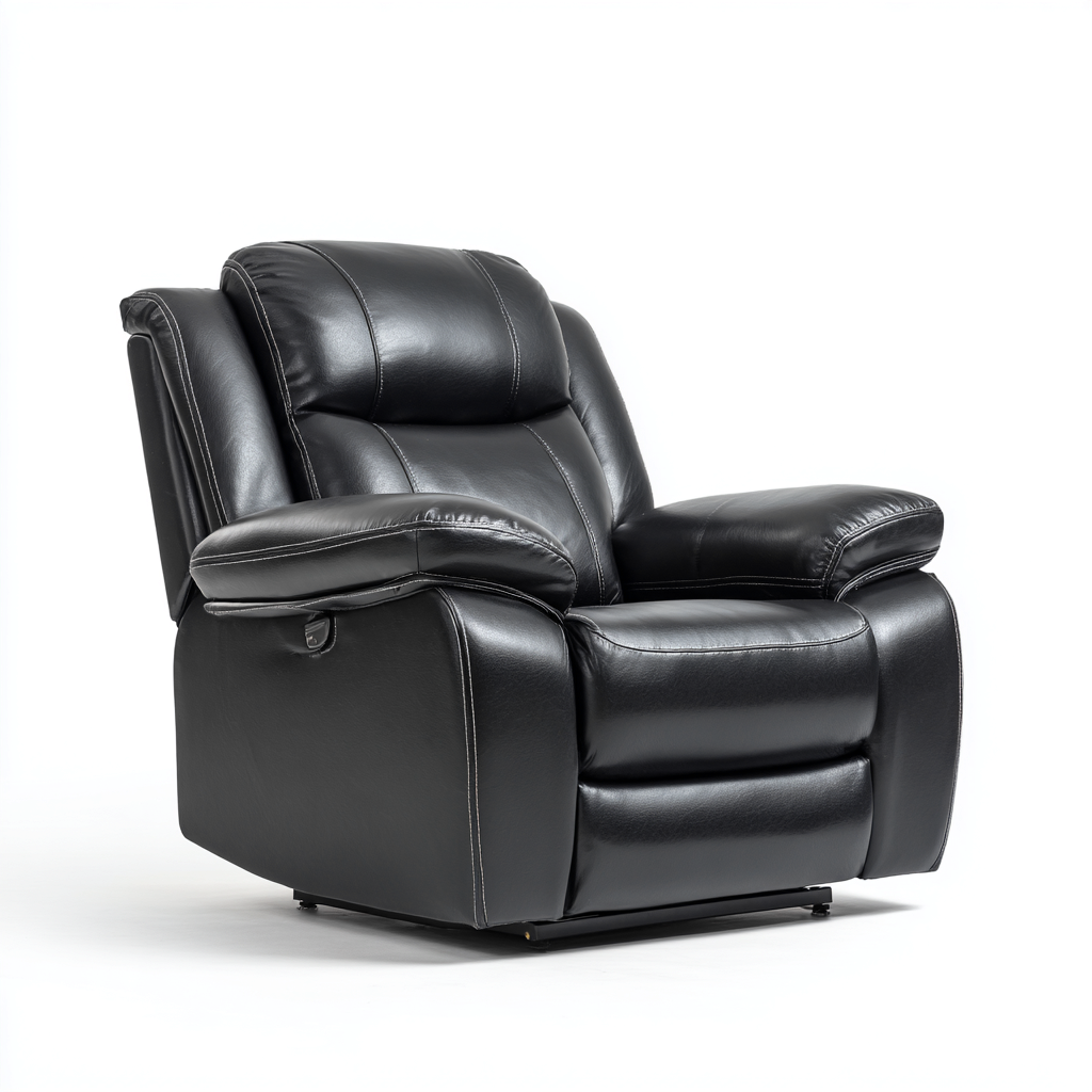 Sillón reclinable de cuero auténtico 99x94x104 cm negro diseño moderno para sala de estar-Miviahanest