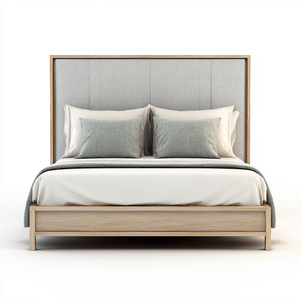Cama matrimonial de madera y tapizado 200x180x138 cm color madera - gris para dormitorio diseño moderno-Miviahanest