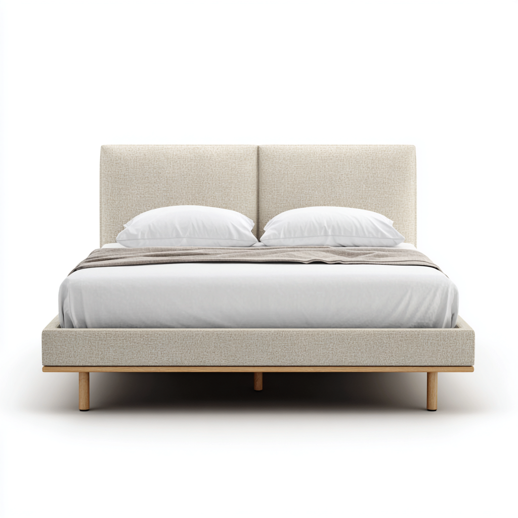 Cama matrimonial tapizada 200x180x118 cm beige - madera para dormitorio diseño moderno-Miviahanest