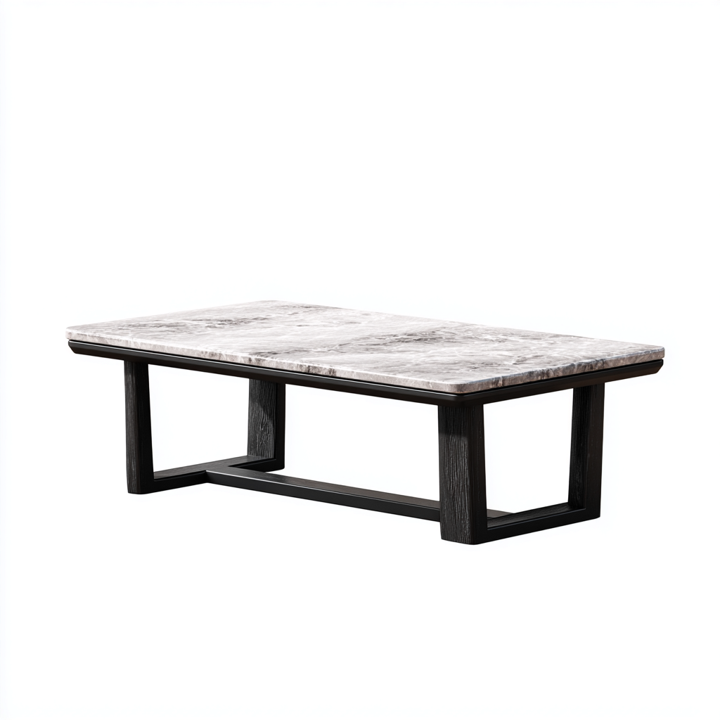 Mesa de centro mármol y madera 118x58x42 cm - blanco - gris - estilo moderno para salón-Miviahanest