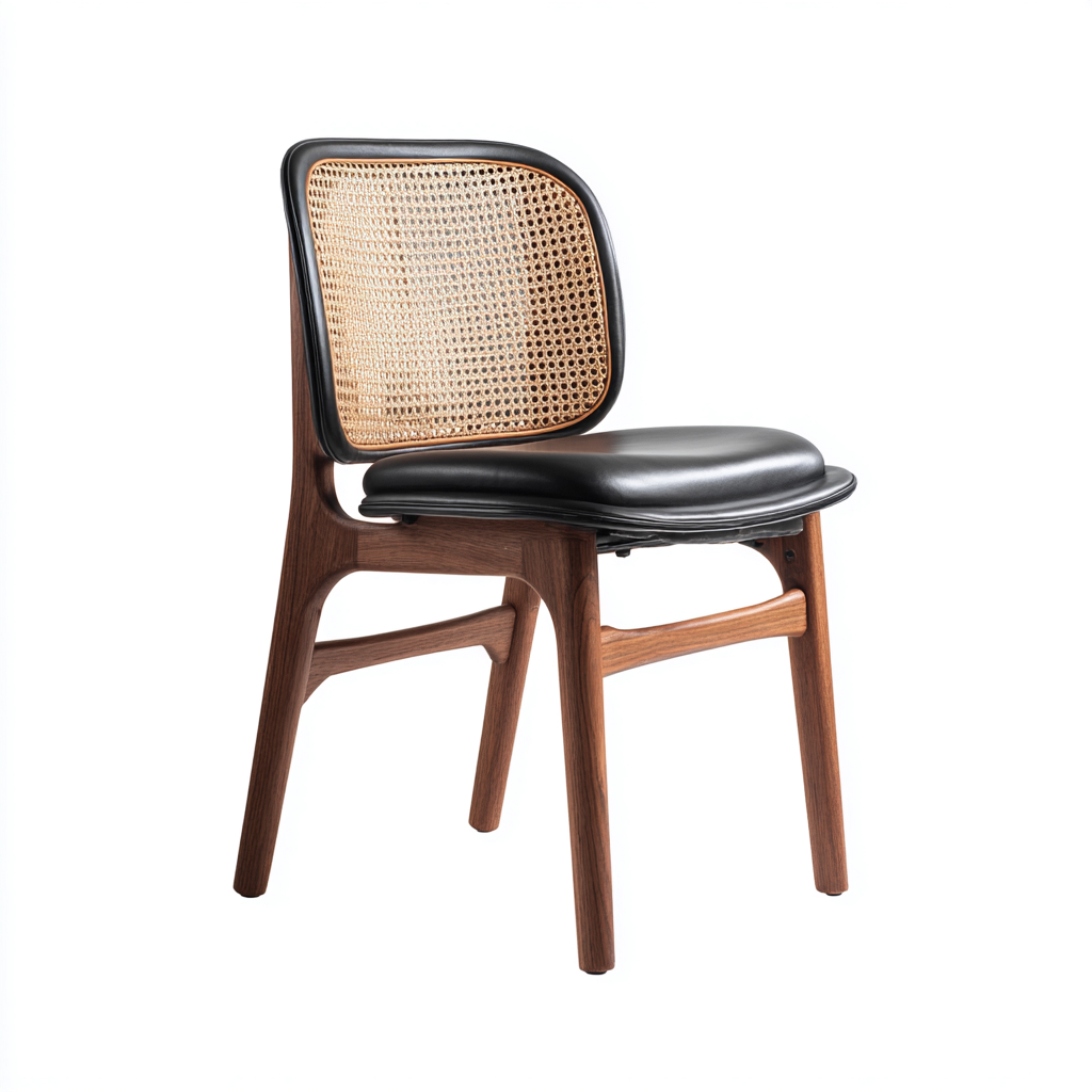 Silla de comedor madera con respaldo de mimbre 50x48x80 cm - negro - madera natural - diseño moderno para comedor-Miviahanest