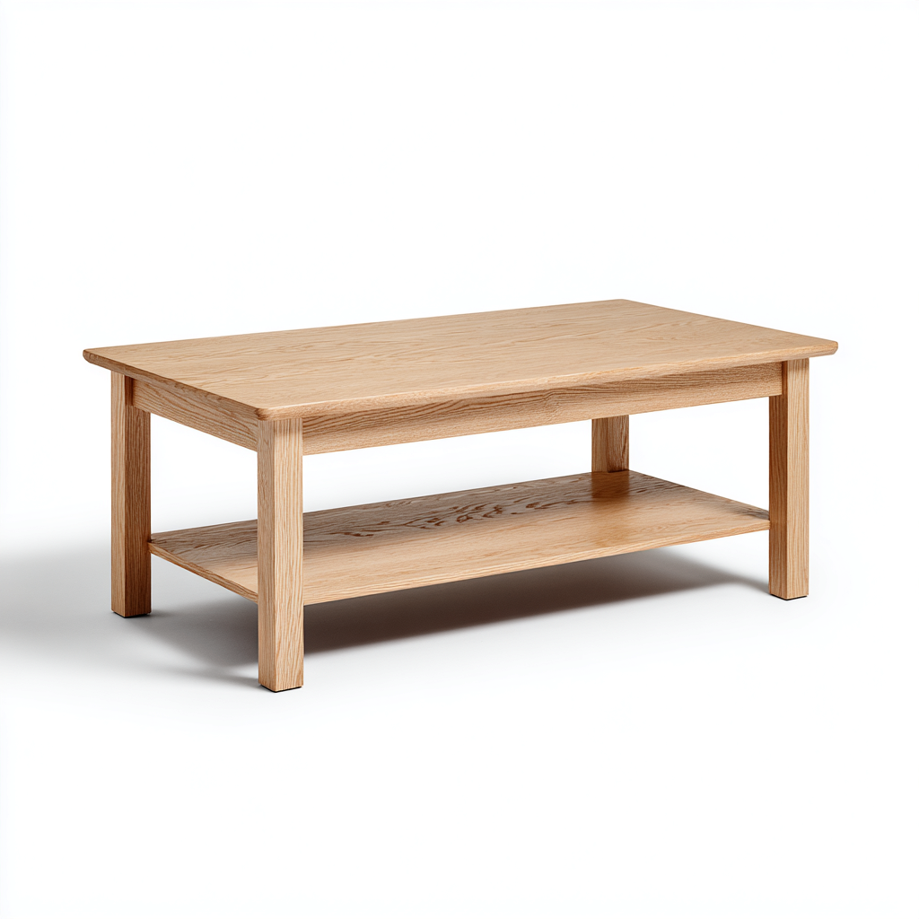 Mesa de centro madera maciza 111x56x45 cm - roble claro - estilo contemporáneo con repisa inferior para salón-Miviahanest