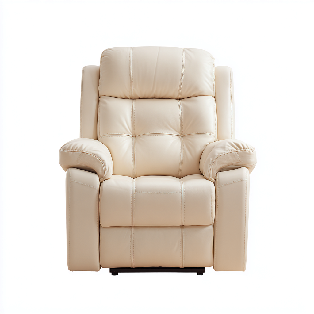 Sillón reclinable de cuero auténtico 100x94x104 cm beige diseño moderno para sala de estar-Miviahanest