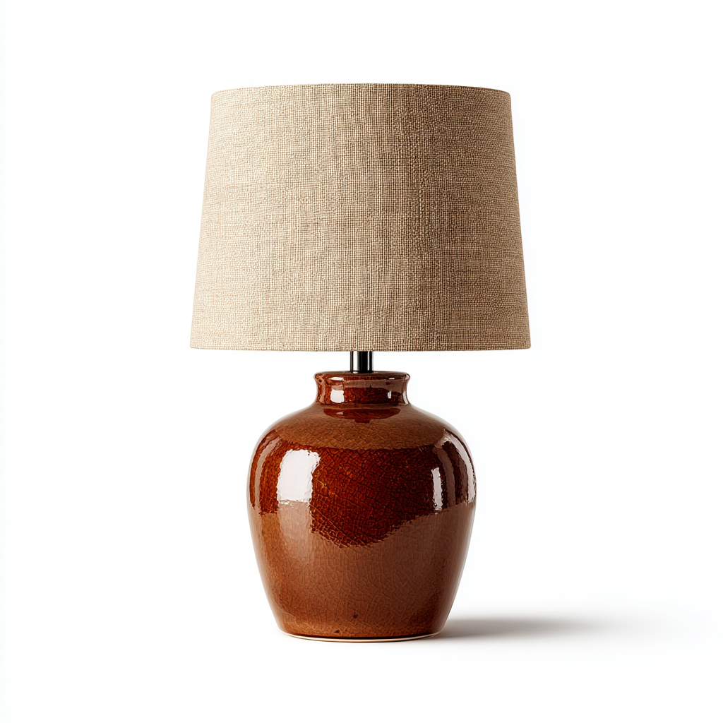 Lámpara de mesa cerámica 25x25x40 cm - marrón - beige - apta para salón - dormitorio - diseño moderno-Miviahanest