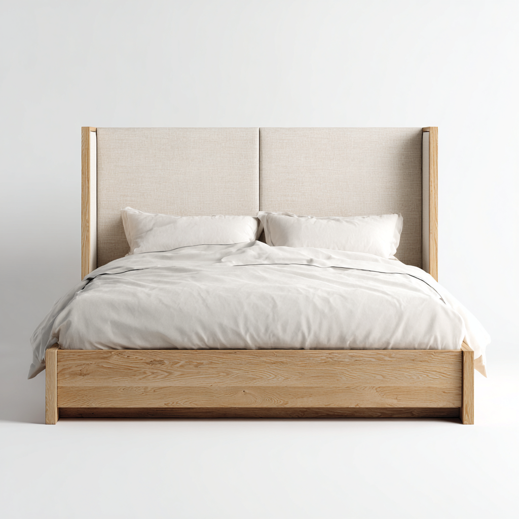 Cama matrimonial tapizada de tela y madera maciza 200x180x110 cm - beige - diseño moderno apto para dormitorio-Miviahanest