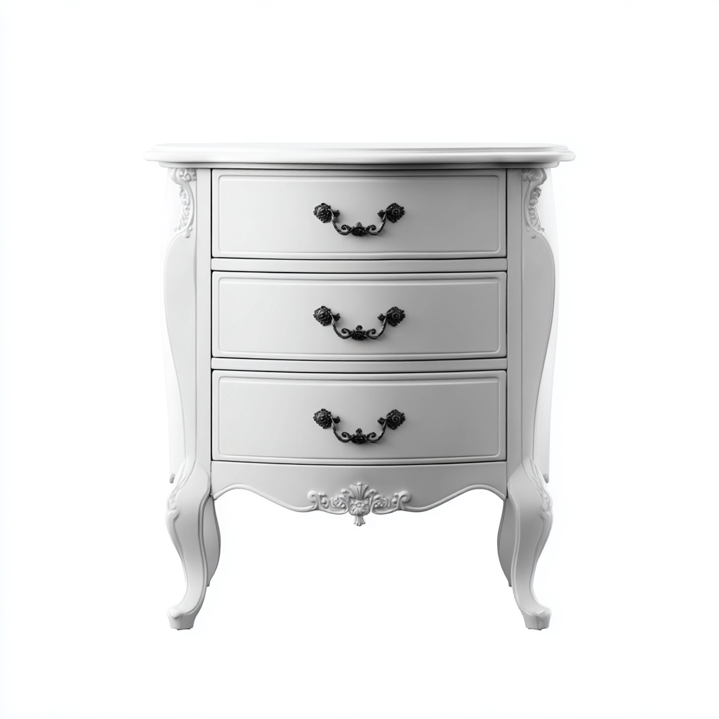 Mesita de noche - MDF - madera - 63x41x77 cm - blanco - apto para dormitorio - diseño francés-Miviahanest