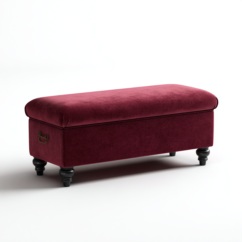 Banco de dormitorio - tapizado en tela 110x40x48 cm - burdeos - estilo clásico - apto para dormitorio-Miviahanest