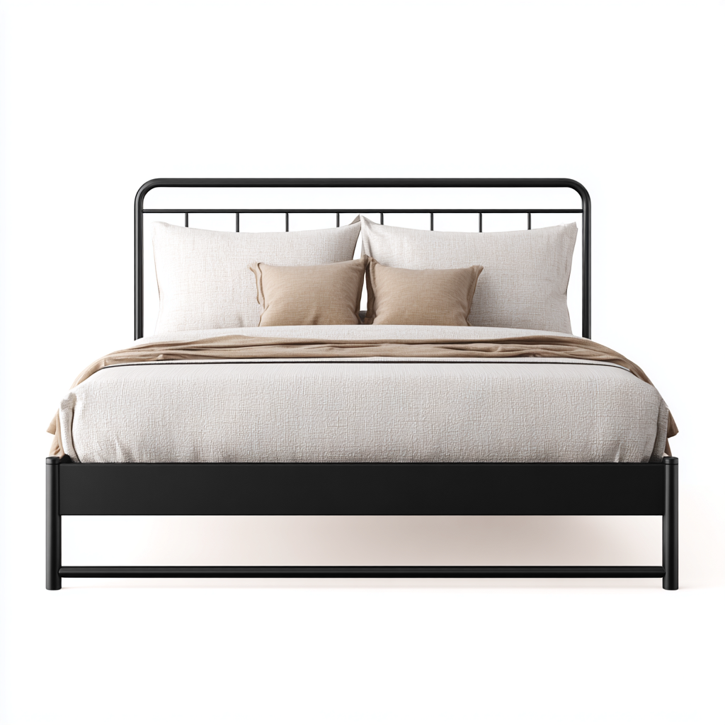 Cama matrimonial de metal 200x180x112 cm negro para dormitorio diseño moderno-Miviahanest