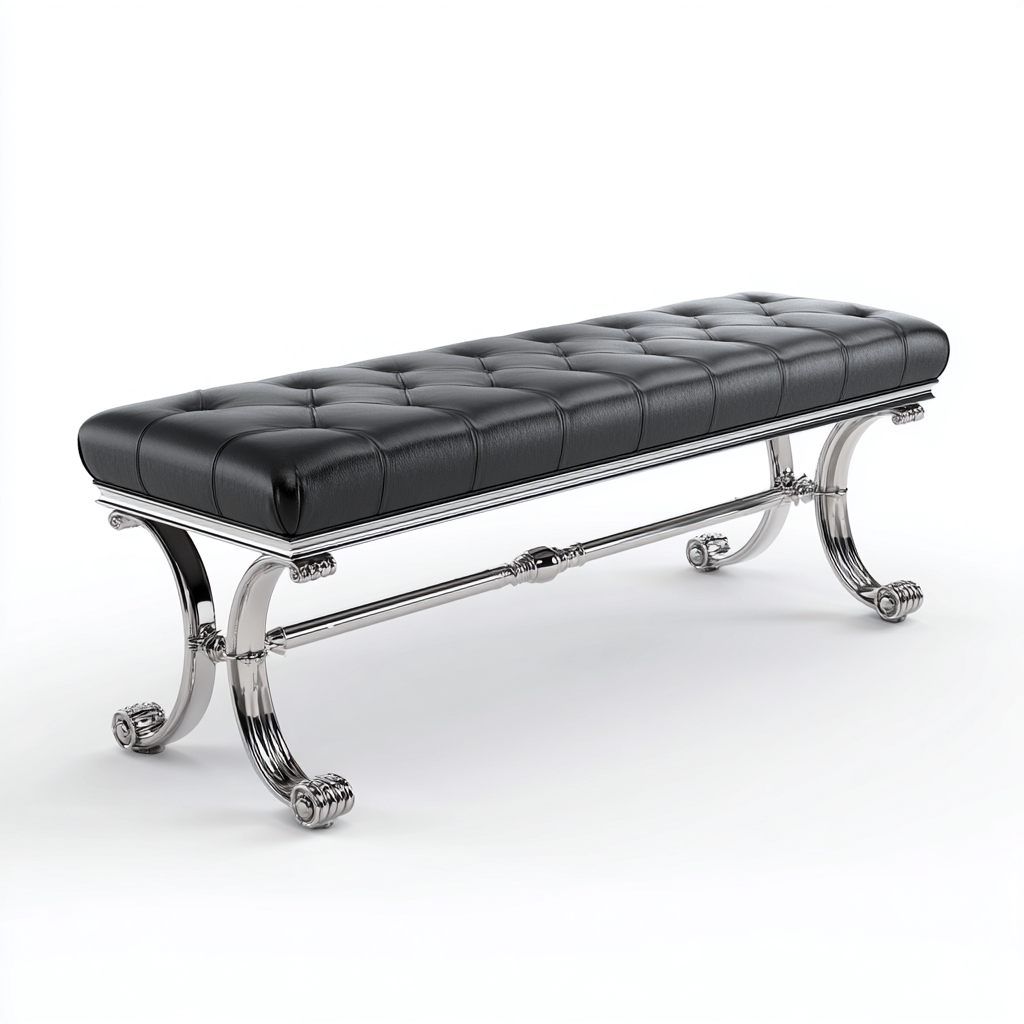 Banco de dormitorio tapizado piel sintética 120x40x45 cm - negro - estilo clásico europeo - para dormitorio-Miviahanest