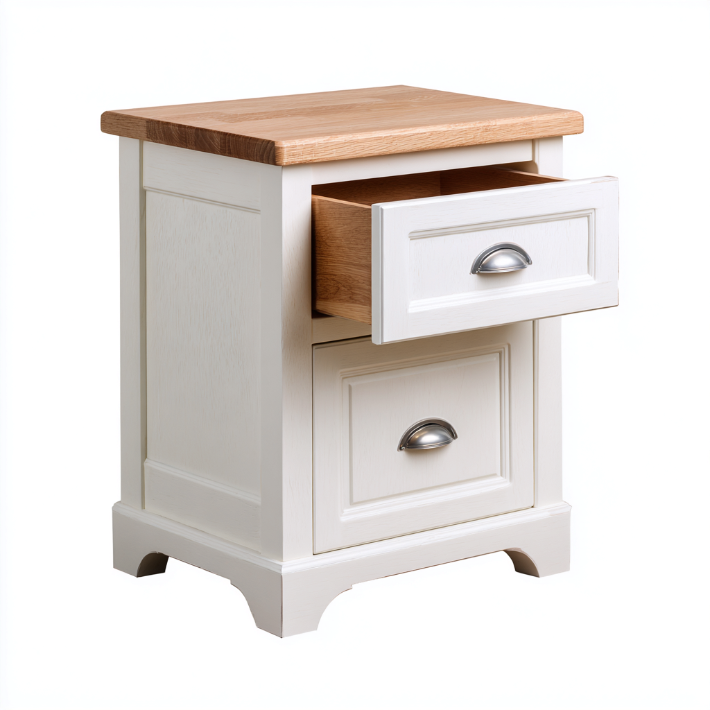 Mesita de noche - MDF - roble - 42x35x58 cm - blanco - roble - apto para dormitorio - diseño clásico-Miviahanest