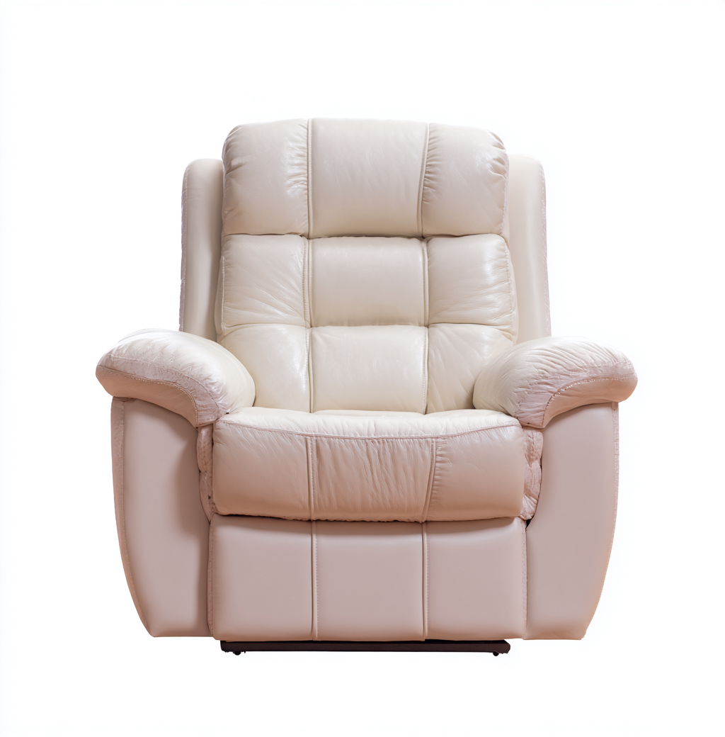 Sillón reclinable de cuero auténtico 101x95x105 cm beige diseño clásico para sala de estar-Miviahanest