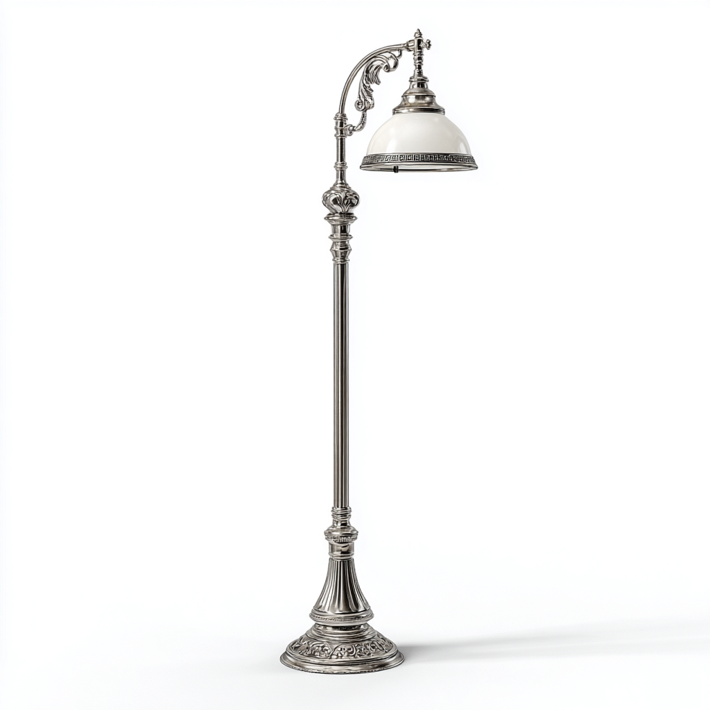 Lámpara de pie metal - vidrio 30x30x170 cm - Plateado - Blanco - Diseño clásico para salón-Miviahanest