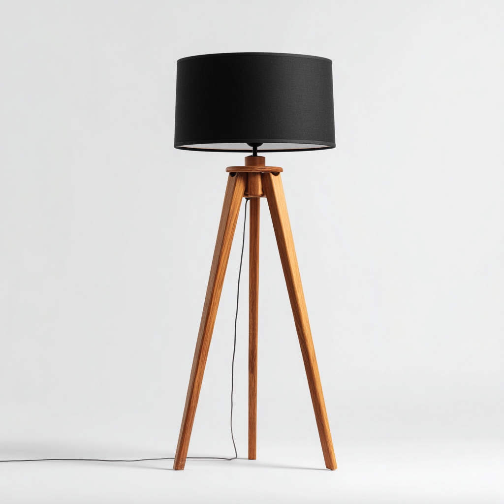 Lámpara de pie madera - tela 45x45x155 cm - Negro - Marrón - Diseño moderno para salón-Miviahanest
