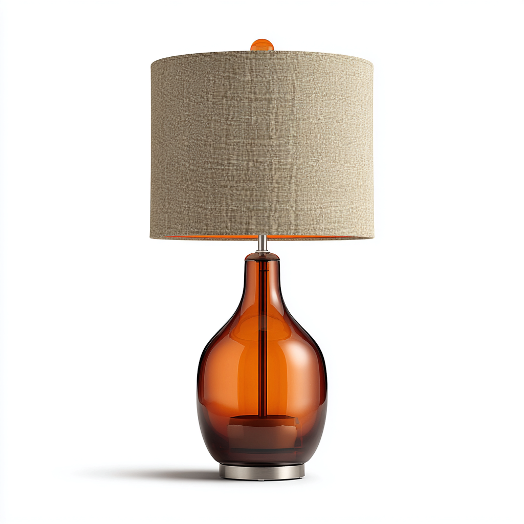 Lámpara de mesa vidrio y tela 26x26x44 cm - ámbar - beige - diseño moderno para salón-Miviahanest