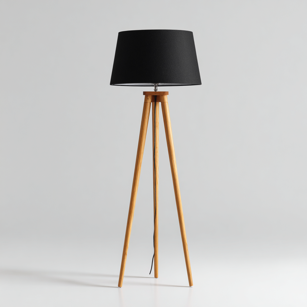 Lámpara de pie madera - tela 45x45x150 cm - Negro - Marrón - Diseño moderno para salón-Miviahanest