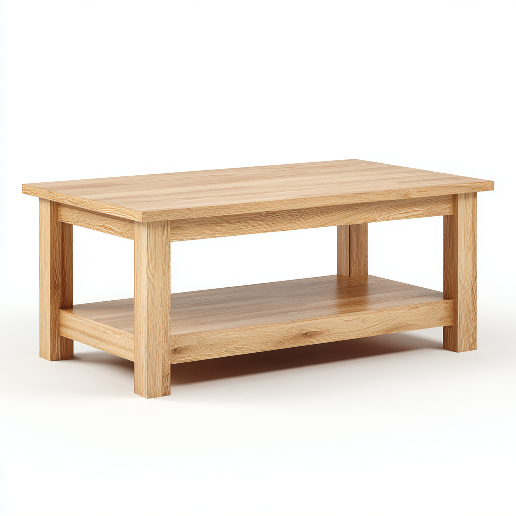 Mesa de centro madera maciza 112x58x46 cm - roble claro - estilo contemporáneo con repisa inferior para salón-Miviahanest