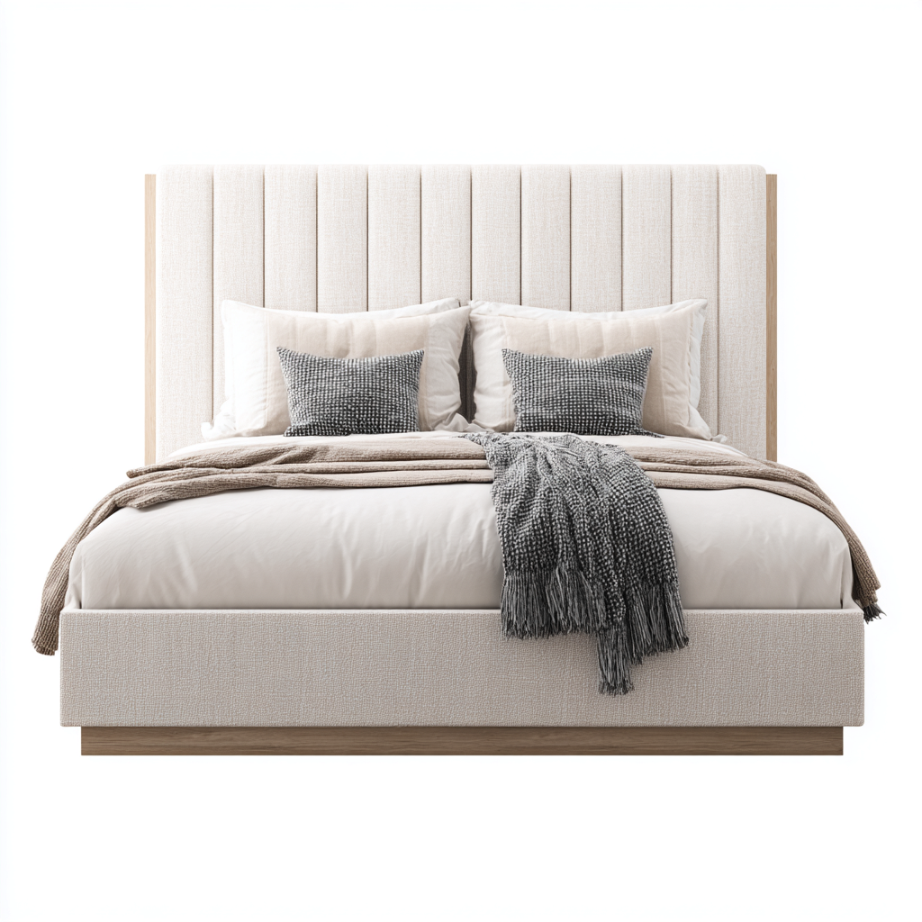 Cama matrimonial tapizada 200x180x142 cm beige para dormitorio diseño moderno-Miviahanest