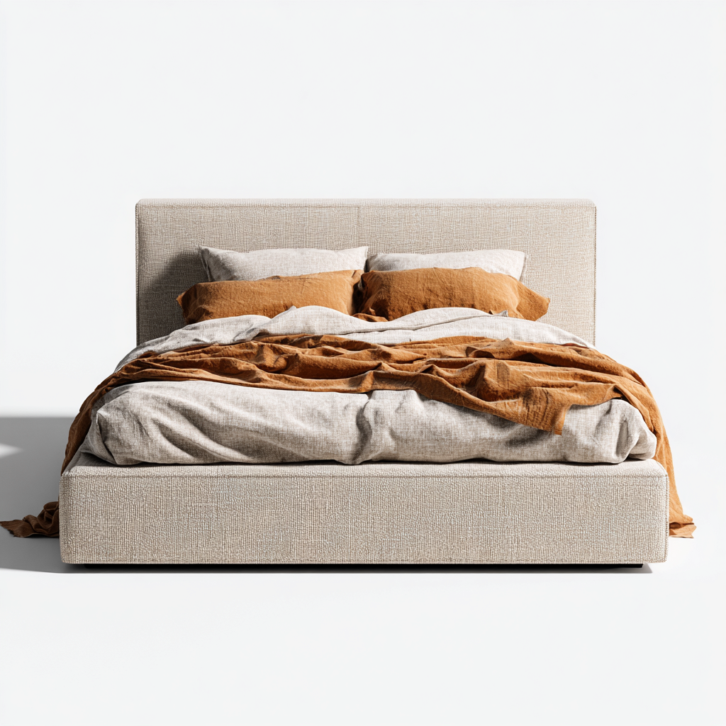 Cama matrimonial tapizada 200x180x105 cm beige para dormitorio diseño moderno-Miviahanest