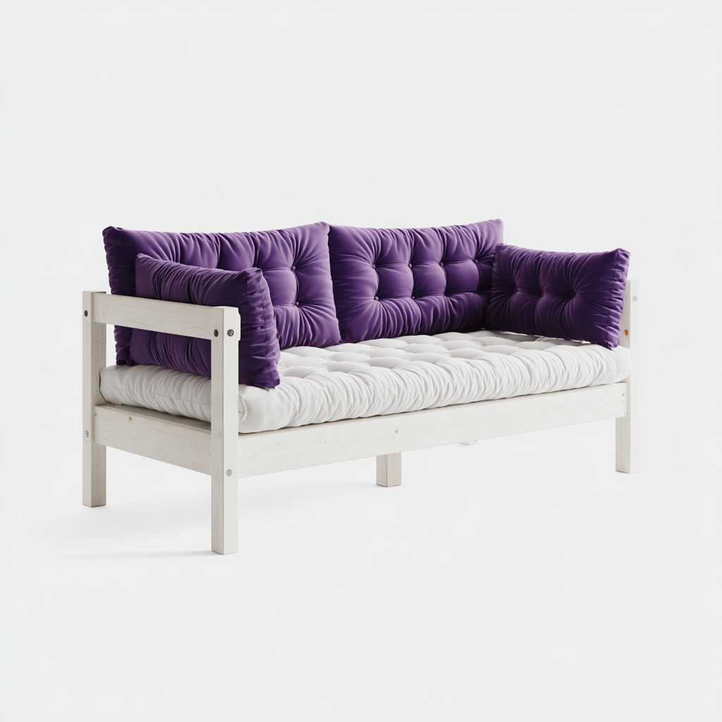Sofá cama madera 185x85x80 cm - púrpura - blanco - diseño moderno apto para dormitorio-Miviahanest