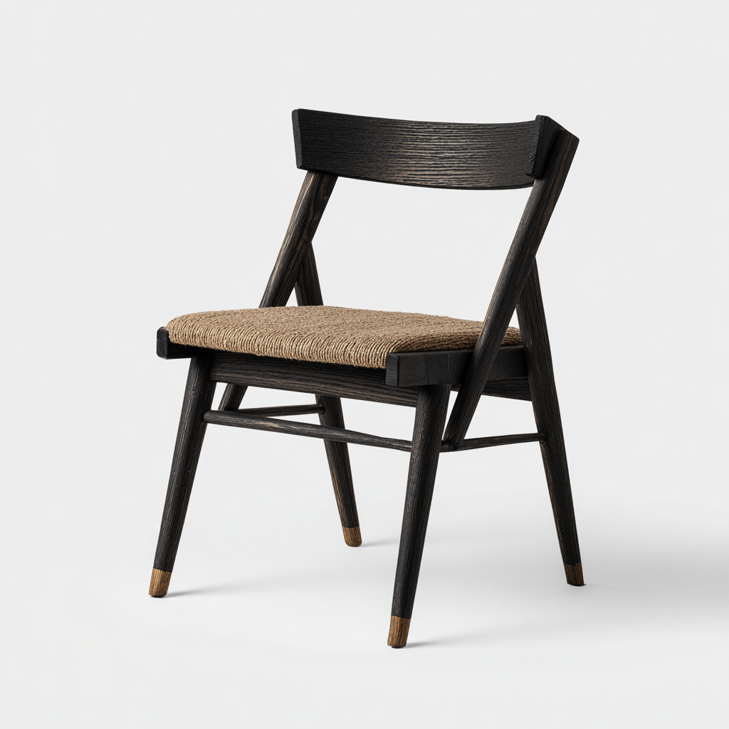 Silla de comedor madera y asiento trenzado 48x50x80 cm - negro - marrón natural - diseño rústico para comedor-Miviahanest