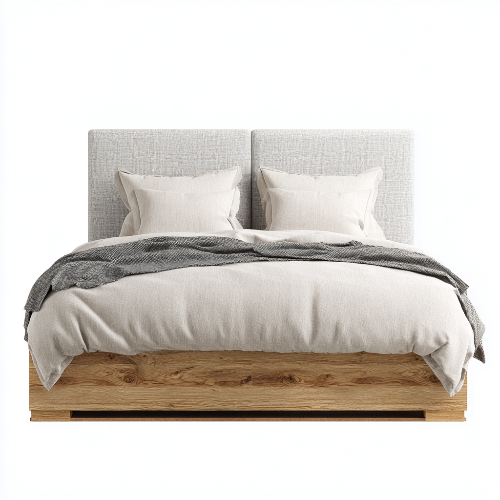 Cama matrimonial de madera y tapizado 200x180x130 cm color madera - beige para dormitorio diseño moderno-Miviahanest