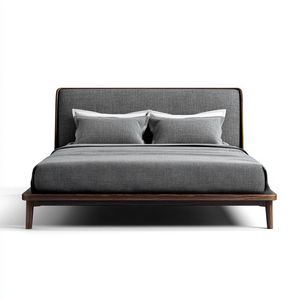 Cama matrimonial tapizada de tela 200x180x110 cm - gris oscuro - madera oscura - diseño moderno apta para dormitorio-Miviahanest