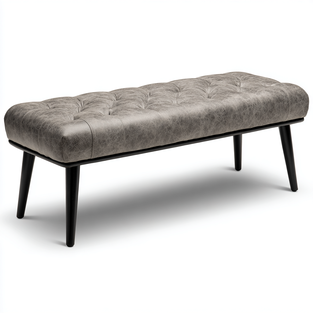 Banco de dormitorio tapizado piel sintética 115x40x45 cm - gris - estilo moderno - para dormitorio-Miviahanest