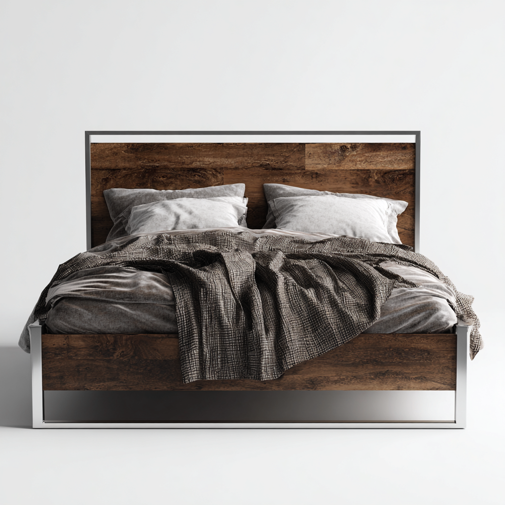 Cama matrimonial madera y metal 200x180x120 cm - marrón oscuro - metal - diseño moderno apta para dormitorio-Miviahanest