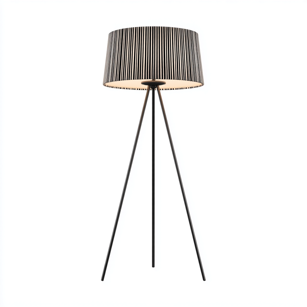 Lámpara de pie metal - tela 45x45x155 cm - Negro - Blanco - Diseño moderno para salón-Miviahanest
