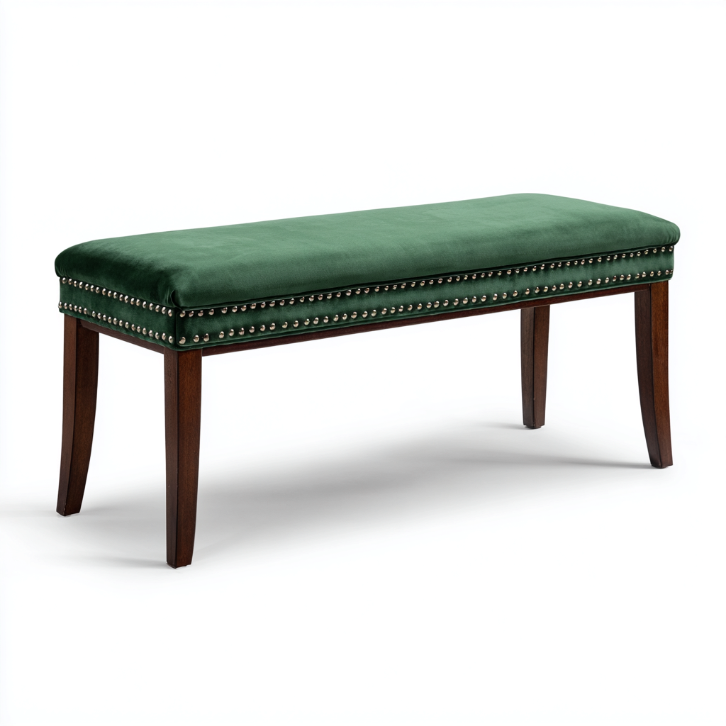 Banco de dormitorio tapizado terciopelo 115x40x45 cm - verde oscuro - estilo clásico moderno - para dormitorio-Miviahanest