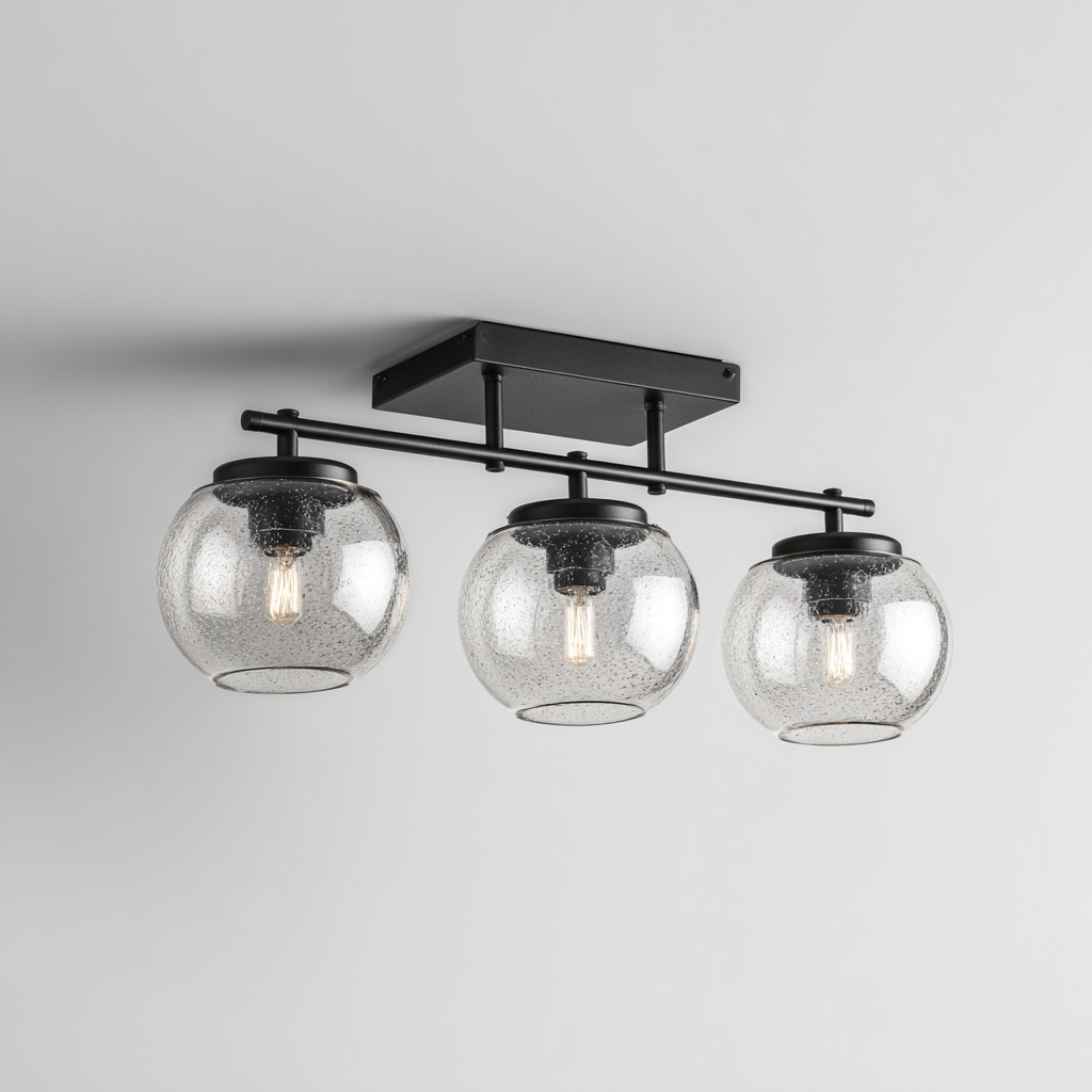 Lámpara de techo metal - vidrio 55x18x24 cm - transparente - negro - apta para salón - dormitorio - diseño moderno industrial-Miviahanest