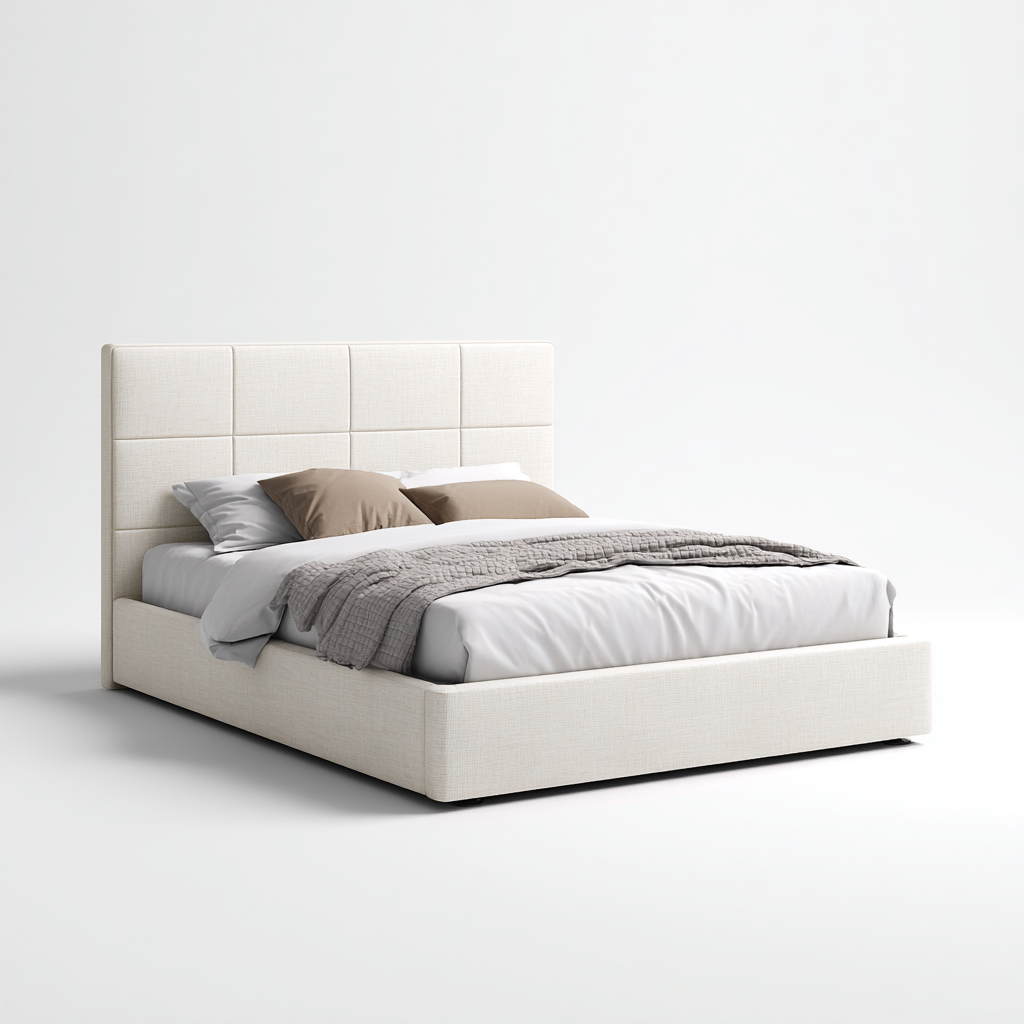 Cama matrimonial tapizada de tela 200x180x125 cm - beige - diseño moderno apta para dormitorio-Miviahanest