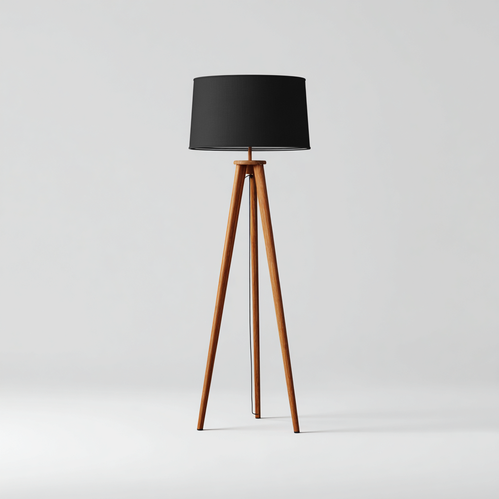 Lámpara de pie madera - tela 44x44x152 cm - Negro - Marrón - Diseño moderno para salón-Miviahanest