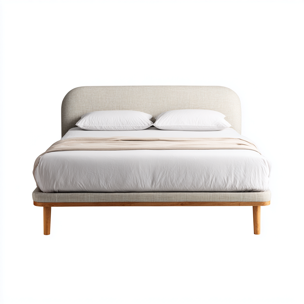 Cama matrimonial tapizada de tela 200x180x110 cm - beige - diseño moderno apta para dormitorio-Miviahanest