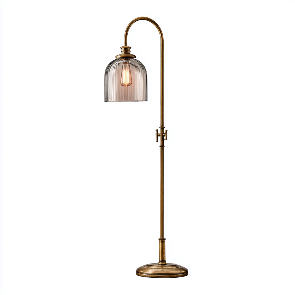 Lámpara de pie metal y vidrio 30x30x160 cm - latón envejecido - para salón - dormitorio - estilo retro-Miviahanest