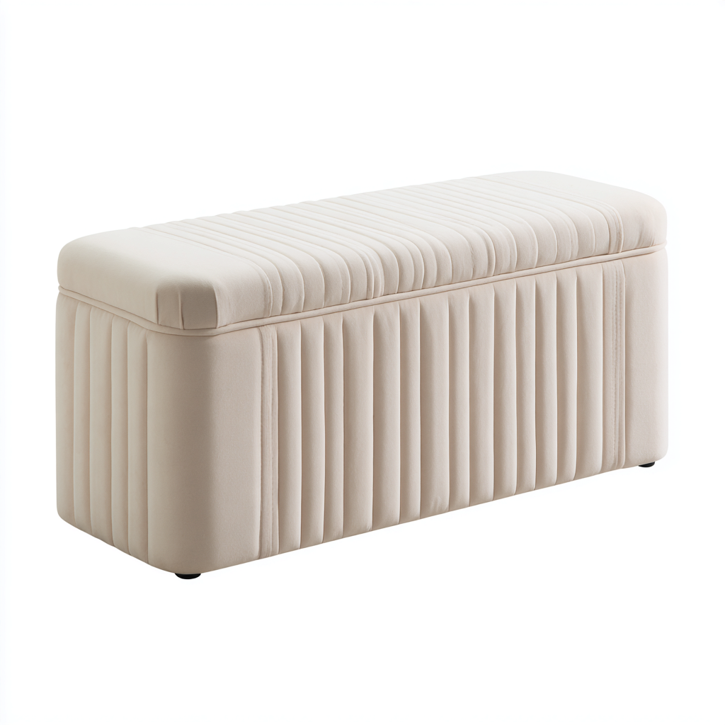 Banco de dormitorio tapizado tela 110x40x45 cm - beige - estilo moderno - con almacenaje - para dormitorio-Miviahanest