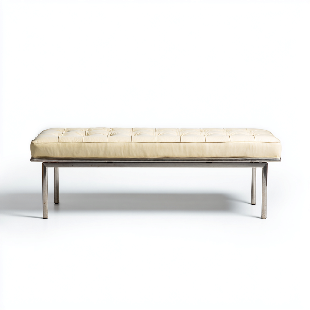 Banco de dormitorio tapizado piel sintética 120x40x45 cm - beige - estilo moderno - para dormitorio-Miviahanest