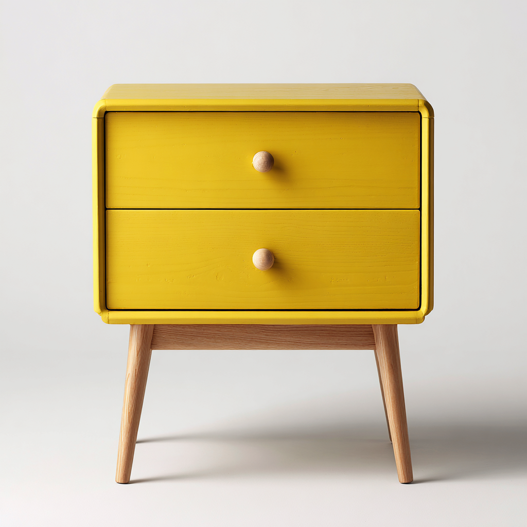 Mesita de noche madera 48x35x55 cm - amarillo - estilo nórdico apto para dormitorio-Miviahanest