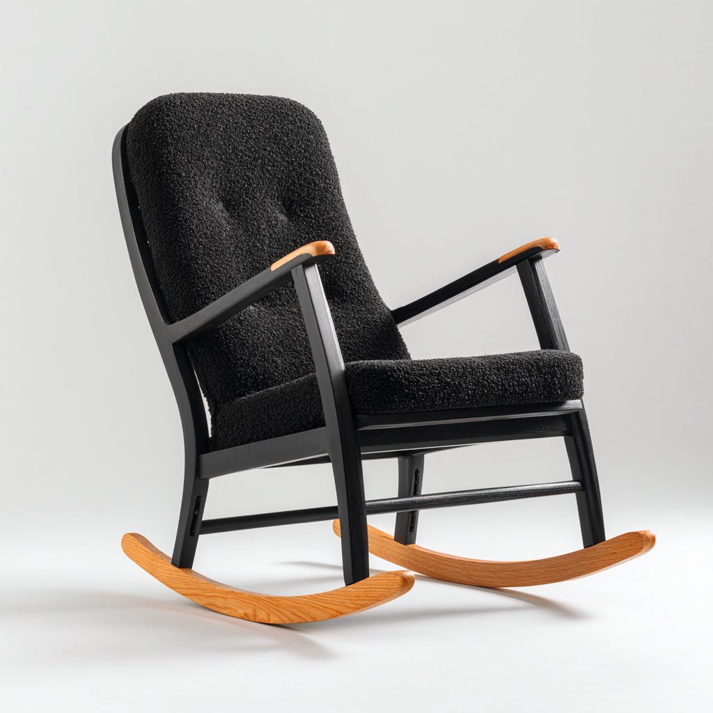 Mecedora tapizada bouclé 102x72x98 cm - negro - madera - diseño moderno - apta para salón-Miviahanest