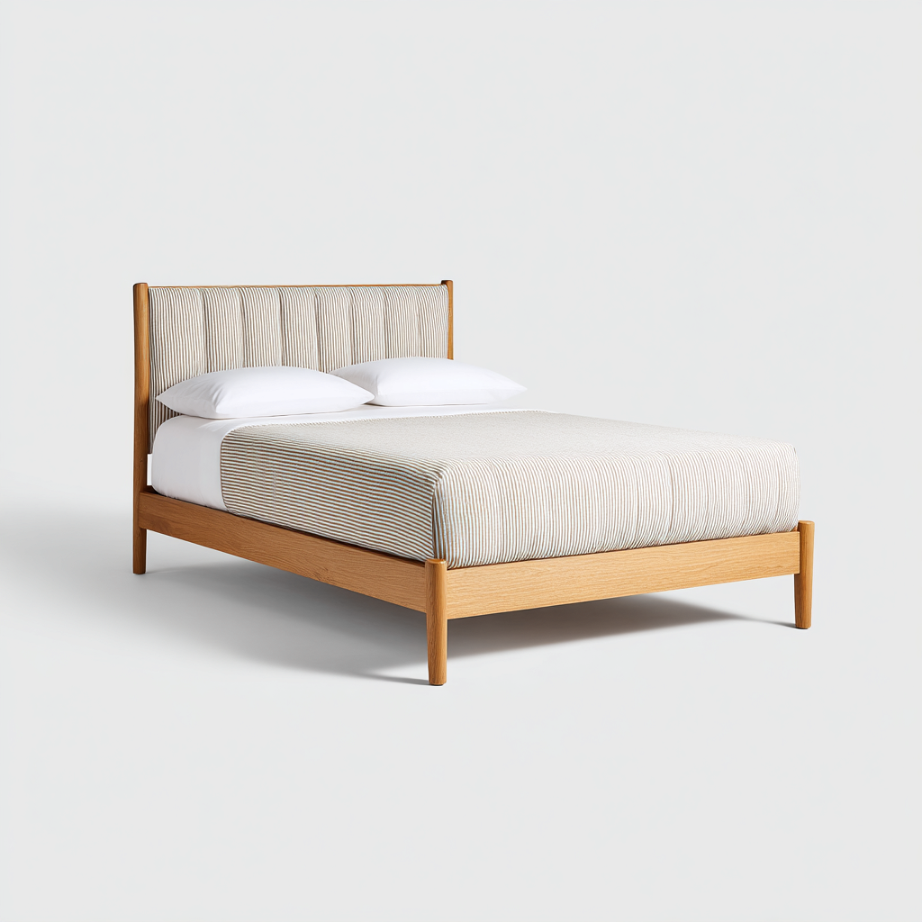 Cama matrimonial de madera 200x180x115 cm color madera para dormitorio diseño moderno-Miviahanest
