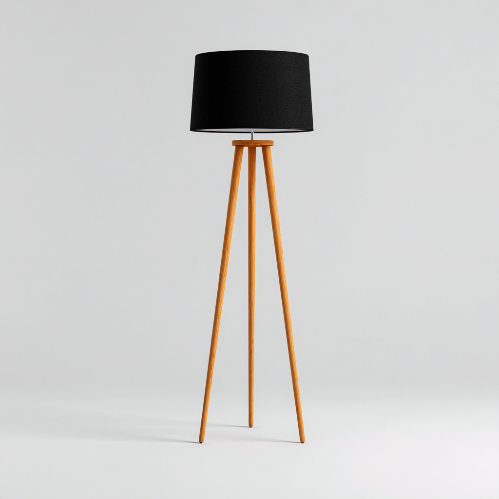 Lámpara de pie madera - tela 43x43x158 cm - Negro - Marrón - Diseño moderno para salón-Miviahanest