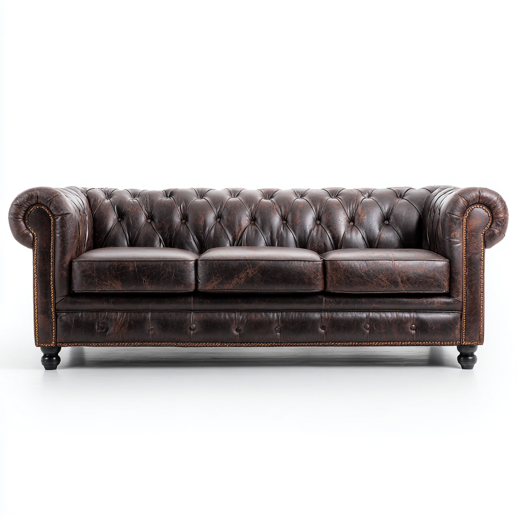 Sofá lineal cuero 215x90x85 cm - marrón oscuro - para salón - diseño clásico-Miviahanest