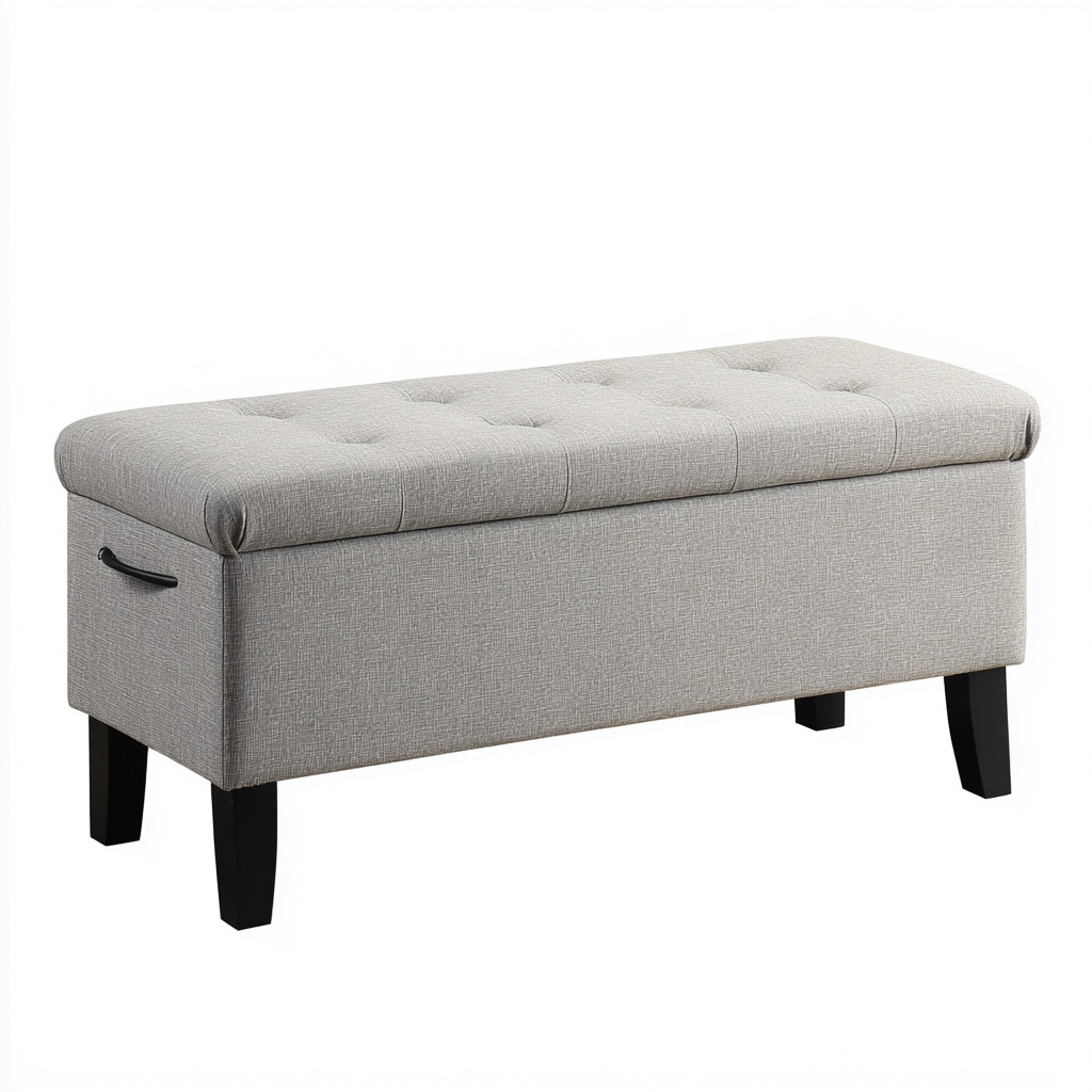 Banco de dormitorio tapizado tela 110x40x45 cm - gris claro - estilo moderno - con almacenaje - para dormitorio-Miviahanest