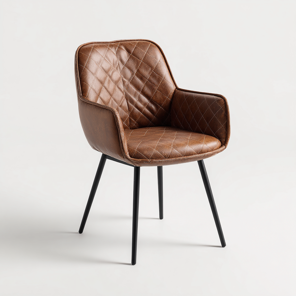 Silla de comedor tapizada en piel sintética 58x54x82 cm - marrón - negro - diseño moderno para comedor-Miviahanest