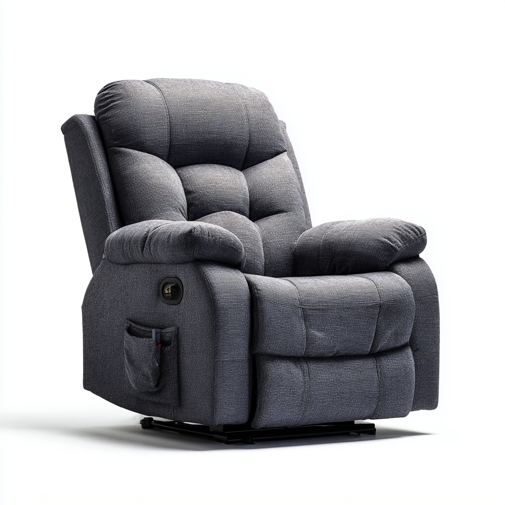 Sillón reclinable tapizado tela 95x90x103 cm - gris oscuro - diseño ergonómico con bolsillo lateral - apto para salón-Miviahanest